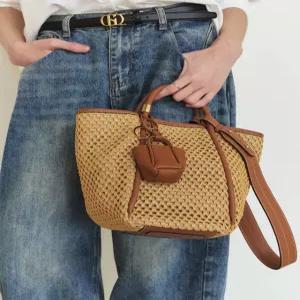 헤지스 액세서리 25FW [완판재입고][아카이브H 베리백] 데일리 브라운 라탄 토트겸 숄더백 L HIBA5F144I2