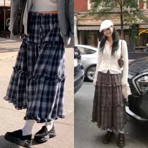 [모코블링]시나몬 캉캉체크 롱스커트체크스커트롱스커트가을캉캉스커트프릴스커트가을스커트롱치마