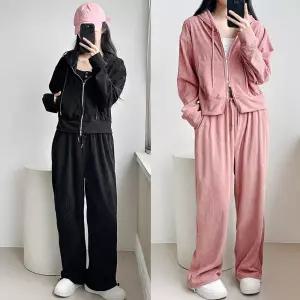 [꾸안꾸의정석] 코듀로이 후드자켓 세트 골지 트레이닝 후드집업 셋업 크롭 데일리룩