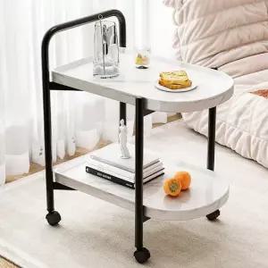 사이드 테이블 2단 럭셔리 D형 화이트 사이드 2단 D형