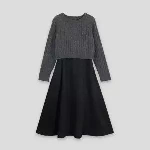 [코데즈컴바인](대구신세계) 케이블조직니트 스웨이드 슬리브리스 원피스 세트 (CKD-OP501WA)