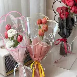 해피 꽃다발포장지 플로드지 꽃포장 라인포인트 포장지 50매 광택 OPP포장지