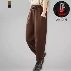 [퀸이즈] [77까지]퍼므 기모 허리밴딩 스트링 배기팬츠_