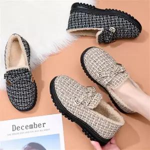 LnD 여성 털로퍼 트위드 방한화 따뜻한 퍼안감 슬립온 모카신 겨울 데일리 슈즈 털신