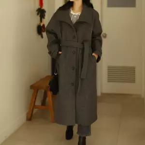 나그랑 빅카라 하이넥 싱글 롱 코트 루즈핏 여성 빅사이즈