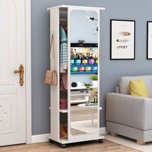 전신거울 가정용 심플 북유럽 피팅거울 이동식 미러 후드걸이 수납장 일체형