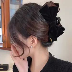 벨벳 리본 집게핀 여성 반묶음 올림머리 블랙 헤어핀 고급 데일리 머리핀