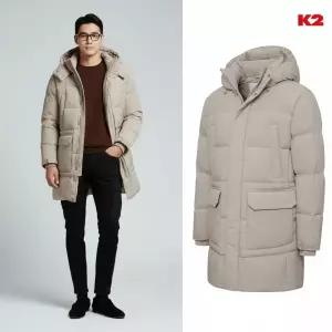 [백화점 출고] K2 다운 남자 씬에어 아난타 롱 파카 그레이시 베이지 방풍 후드 중기장 힙기장 패딩 자켓