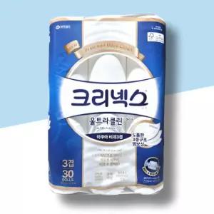 크리넥스 울트라클린 화이트 아쿠아 비데 화장지 3겹 30m, 30롤, 3팩