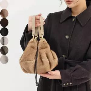 B56 아리엘 밍크 페이크 퍼 털가방 미니백 토트백 핸드백 스마트폰 겨울 패션 복주머니 손 엄마 가벼운 인조털 가방 