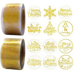 500개 1인치 원형 투명 메리 크리스마스 스티커-자기 접착식 휴일 장식 웨딩 스티커 용품 축제 파티