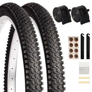 2팩 24인치 x 1.95인치 산악 자전거 타이어 세트 접이식 교체 펑크 방지 1.75-2.125인치 튜브 및 오프로드 자전거용 수리 도구 키트