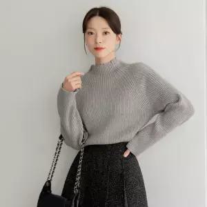 [시크라인] 크레임 세로 골지 하프넥 니트