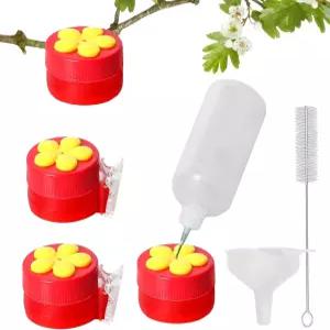 피쉬우 휴대용 벌새 모이통 클립 청소 브러시 병 깔때기가 있는 4팩 윈도우 레드 야생 새 야외에 매달려