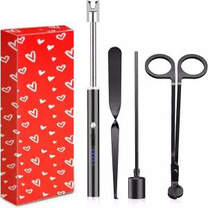 발렌타인데이를 위한 버톡 캔들 케어 키트 4-in-1 선물 포장 윅 트리머 세트 스너퍼 디퍼 러버를 라이터