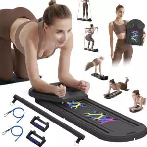 필라테스 보드 리포머 세트 홈 운동용 15-in-1 접이식 복근 코어 트레이너 여성용 전신 프리미엄 Blcak