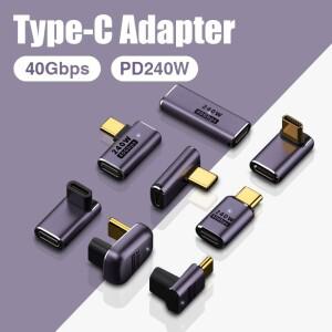 Macbook 40Gbps 고속 USB C OTG U 자형 직선 각도 남성-여성 어댑터 용 4.0 PD 240W 8K 60Hz 충전기 커넥터