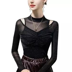 여성 메쉬 티셔츠 긴팔 이너 은은한 펄 시스루 가을