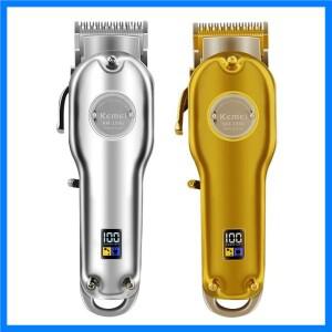 Kemei 1986 모든 금속 이발사 전문 헤어 클리퍼 전기 무선 LCD 헤어 트리머 골드 실버 남성 헤어 커팅 머신