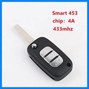 1개 3버튼 리모컨 키 433Mhz 4A 칩 메르세데스 벤츠 스마트 포투 453 포포 2015 2016 2017 CWTWB1G767 로고