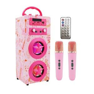 [미국배송] 노어 블루투스 노래방 기계 마이크 2개 포함 무선 리모컨 휴대용 음악 MP3 플레이어 스피커 성인 홈 파티용 포함 (핑크)