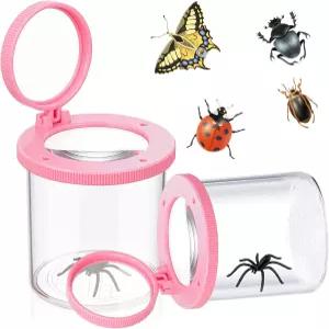 스카이티 2피스 벌레 항아리 곤충 관찰자 포수 확대 케이지 용기 과학 자연 탐험 도구 (핑크)