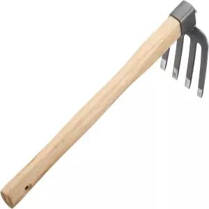 HARFINGTON 손 경운기 15인치 x 4.33인치 스틸 미니 레이크 미끄럼 방지 나무 손잡이 정원 가장자리 잡초