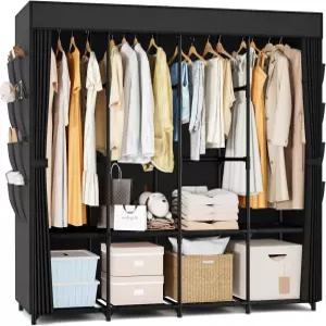 옷걸이를 위한 BrFoYu 휴대용 옷장 커버가 있는 67인치 와이드 4개의 걸이봉 수납 선반 및 측면 포켓