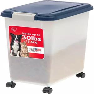 IRIS USA 밀폐형 개 사료 보관 용기 최대 30파운드 부착 가능한 바퀴 고양이 새 및 기타 반려동물 보관함