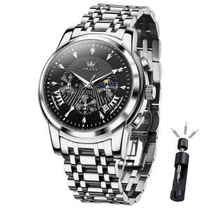 남성용 럭셔리 시계 방수 스테인리스 스틸 쿼츠 야광 쉬운 읽기 크로노그래프 캘린더 손목시계