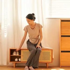 벤치형 슬라이딩 미닫이 수납장 현관 사무실 원목