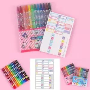 산리오 캐릭터 색연필 (12색) 돌돌이 샤프식 컬러 펜슬 색칠놀이 신학기 학교 준비물