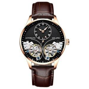 TEINTOP 남성용 자동 시계 스켈레톤 아일랑 시리즈 가죽 밴드 손목시계