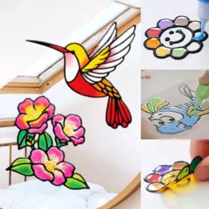 아모스 글라스데코 (1호) 스테인드글라스 스티커 물감 데코펜 밑그림 색칠 꾸미기 유아