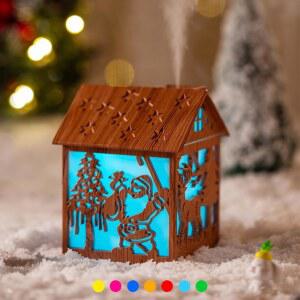 컬러풀한 쿨 미니 , 크리스마스 테마의 캐빈 스타일링 USB 퍼스널 데스크톱 2 미스트 모드, 7가지 색상, 침실, 사무실(라이트우드)에 매우 조용합니다