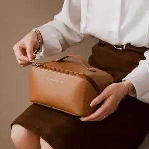 대용량 PU 가죽 화장품 파우치 메이크업 박스 휴대용