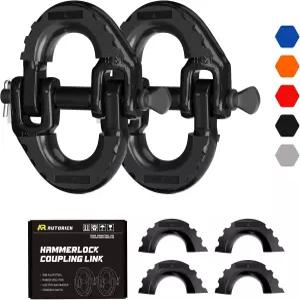 오토리치 안전 체인 커넥터 링크 1/2인치 견인 히치 해머락 커플링 2팩 G80 합금 강철 빠른 설치 및 제거