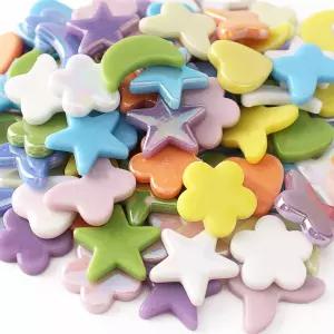 공예용 Wq 웜칭 모자이크 타일 대량 스테인드글라스 220g 하트 플라워 스타 용품 학생용 키트