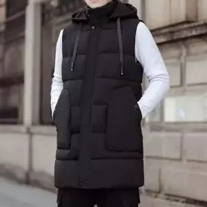 남자 겨울 방한 경량 조끼 올블랙 롱 패딩 베스트 (WFK6DQ7)