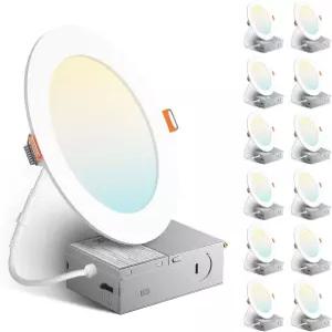 Amico 12개입 6인치 초박형 LED 매입형 천장등 (J-Box 포함) 5가지 색온도(2700K/3000K/3500K/4000K/5000K)