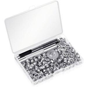 120 세트 그로밋 도구 키트 1/4 인치, 크리도스 아일렛 키트(직물, 방수포, 커튼용 설정 및 보관 상자 포함)