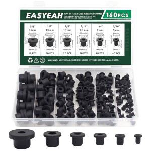 EASYEA 160 팩 탑햇 고무 그로밋 배선용 키트 방수 와이어 자동차, 구멍용 방화벽 실리콘 플러그, 수경 및 관개 시스템의 비닐 튜브, 6가지 크기