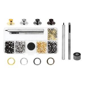 만다라 크래프트 그롬트 아일렛 키트, 가죽, 패브릭, 부츠, 방수포 수리, 재봉 200세트 4가지 다양한 색상 1/8인치 내경 포함