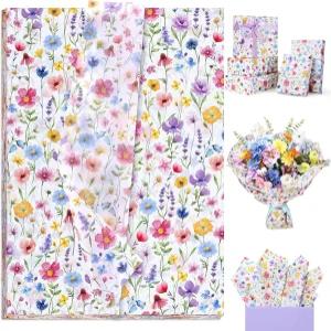 SUMMORO 100매 꽃 선물 포장 티슈 종이 장식 야생화 선물주머니 수채화 꽃무늬 결혼식 신부 샤워 생일 DIY