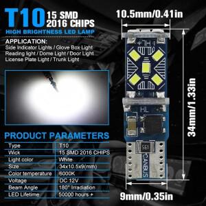 루보식 LED 194 매우 밝은 자동차 조명 독서 돔 도어 전구 차량 웨지 턴 사이드 내부 주차 DRL 램프 흰색 1