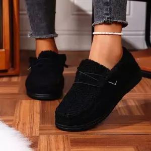 추동 기모 빅사이즈 화 토시 플랫 털구두 둥근머리 단화 털 면화 스트랩 여자신발 원템4