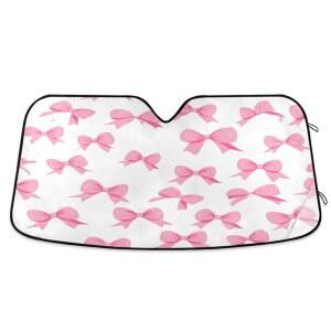 핑크 보우 자동차 차단 자동차용 햇빛 앞유리 그늘막 차단기 선바이저 커버 55X27 6인치 자외선 접이식 가리개