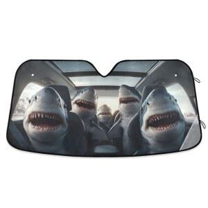 재미있는 동물을 운전하는 55X27 가리개 알라자 상어 자동차 인치 앞유리 접이식 햇빛 가리개
