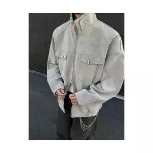 남성 심플데일리룩 항공 점퍼 PU가죽 코트 추동 카라 빈티지 가죽 재킷 의류 OOTD4