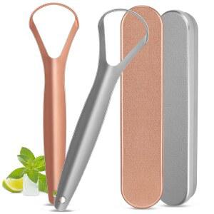 성인용 밀리폭스 2팩 혀 스크레이퍼, 케이스 포함 스테인리스 스틸 혀 클리너, 어린이용 메탈 툰지 스크레이퍼, 여행용 딥 클리닝, 구취 감소 및 상쾌한 호흡